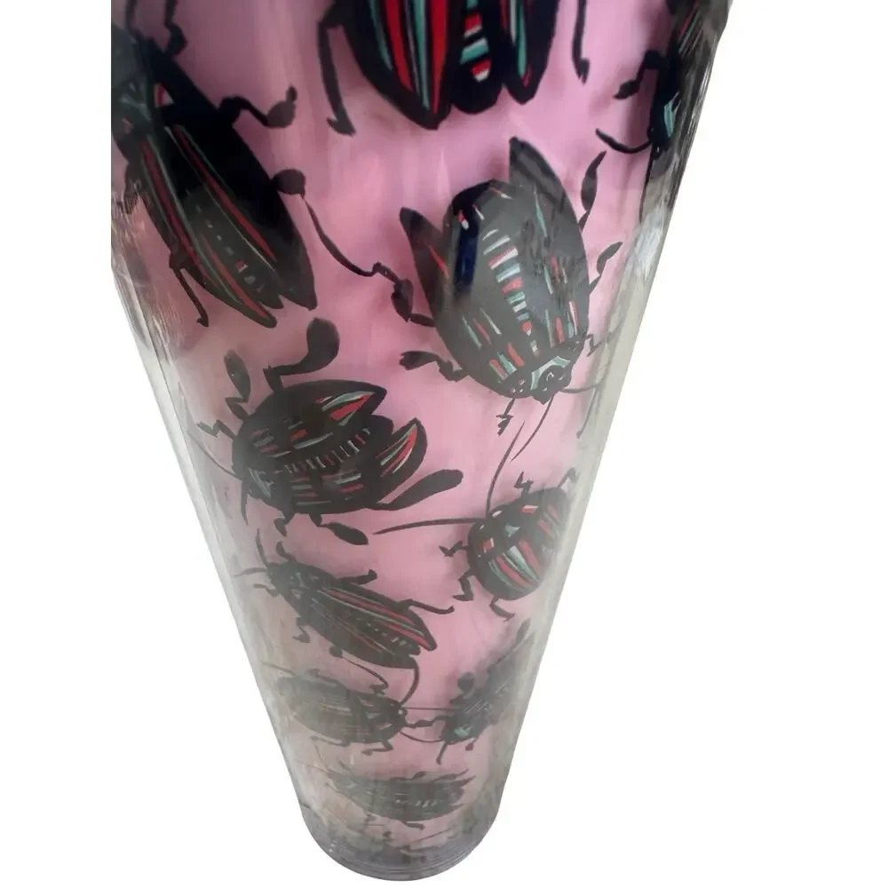 Starbucks Venti Cold Tumbler Cup Pink Beetle Bug 24 oz Insects Roach